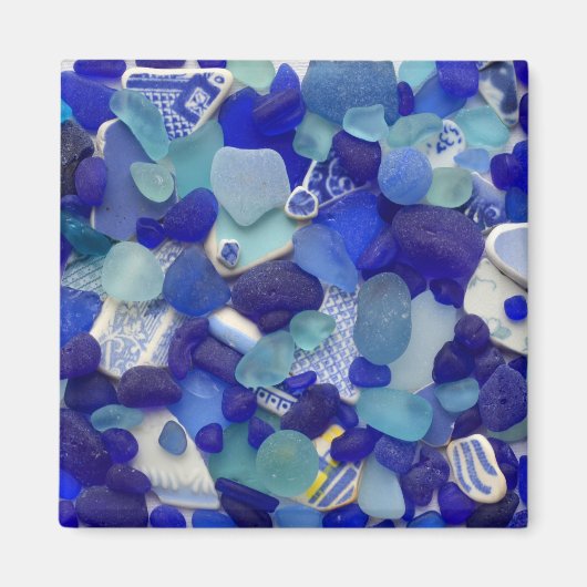 Zeldzame blauw en aquaglas, strandmagneet, zee magneet (Voorkant)