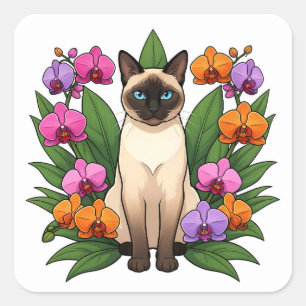 zeldzame bloem siamees kat stickers