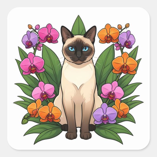 zeldzame bloem siamees kat stickers (Voorkant)