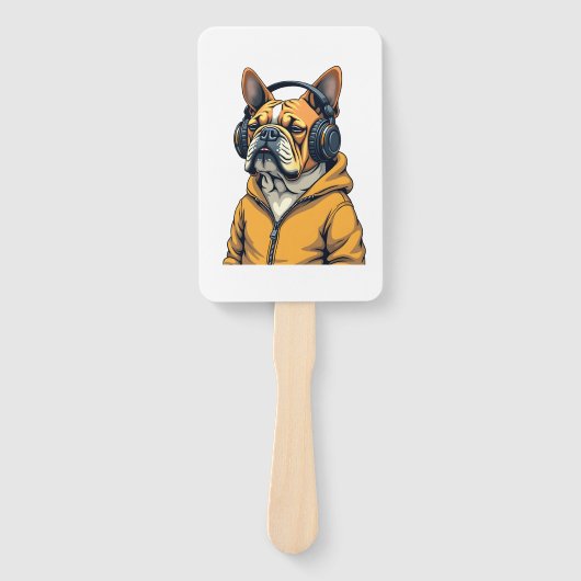 Zeldzame Bulldog met Hoofdtelefoon die Hoodie Muzi Handwaaier (Voorkant)