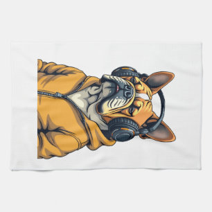 Zeldzame Bulldog met Hoofdtelefoon die Hoodie Muzi Theedoek