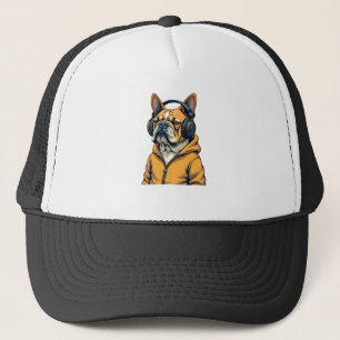 Zeldzame Bulldog met Hoofdtelefoon die Hoodie Muzi Trucker Pet
