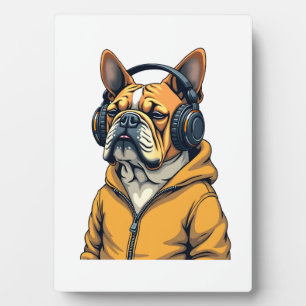 Zeldzame Bulldog met Koptelefoon die een Hoodie dr Fotoplaat