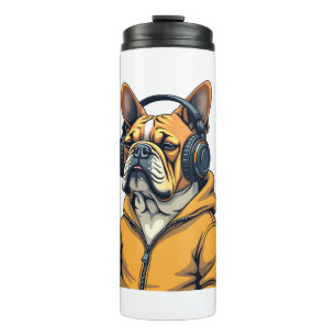 Zeldzame Bulldog met Koptelefoon die Hoodie Muziek Thermosbeker