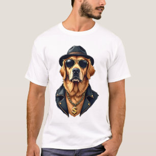 Zeldzame coole gouden retriever hond in zonnebril t-shirt