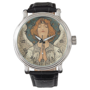 Zeldzame engel bidt met gouden sterren horloge