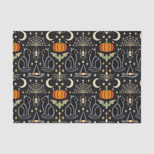 Zeldzame katten Art Deco Halloween Tissuepapier (Voorkant)