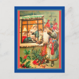 Zeldzame kerstman, blauwe munt, rood Pet, bruine Briefkaart