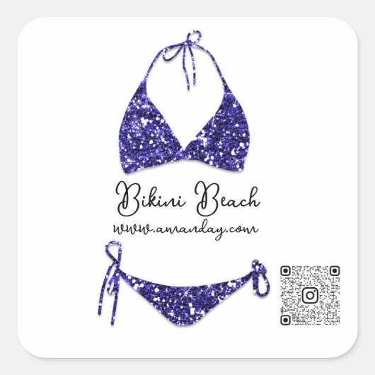 Zeldzame kleding QR-code Blauw Witte Bikini Vierkante Sticker (Voorkant)
