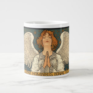 Zeldzame religieuze engel in gebed met gouden ster grote koffiekop