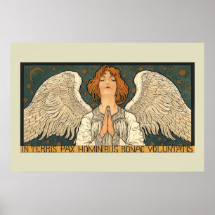 Zeldzame religieuze engel in gebed met gouden ster poster