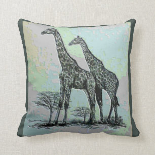 Zeldzame Retro Afrikaanse Giraffes in High Color D Kussen