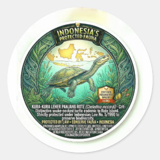 Zeldzame Rote Island Snake-Necked Turtle Kunst - B Ronde Sticker