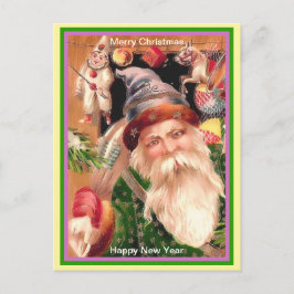 Zeldzame Santa Paarse Pet Groene Coat Brown Fur & Briefkaart