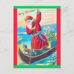 Zeldzame  Santa Standing in Canoe, kopie van het P Briefkaart