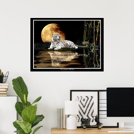 ZELDZAME WIT-TIGER EN MOON Art Prints & Posters (Thuiskantoor)