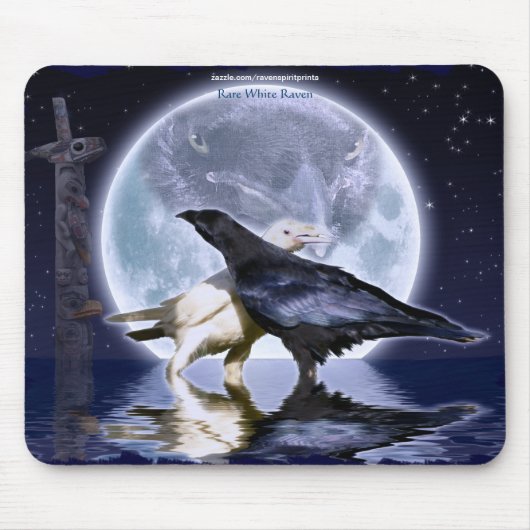 Zeldzame Witte Ravens & Maan Wildlife Fantasy Art Muismat (Voorkant)