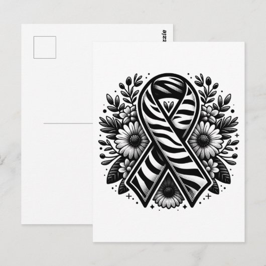 Zeldzame Ziekte Bewustzijnslint met Bloemen Briefkaart (Voorkant / Achterkant)