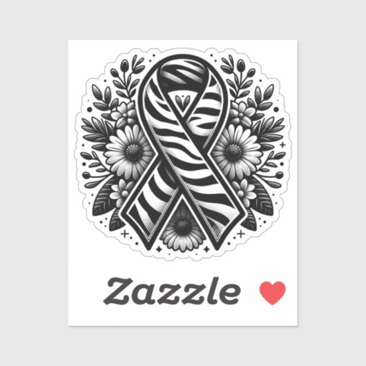 Zeldzame Ziekte Bewustzijnslint met Bloemen Sticker (Vel)