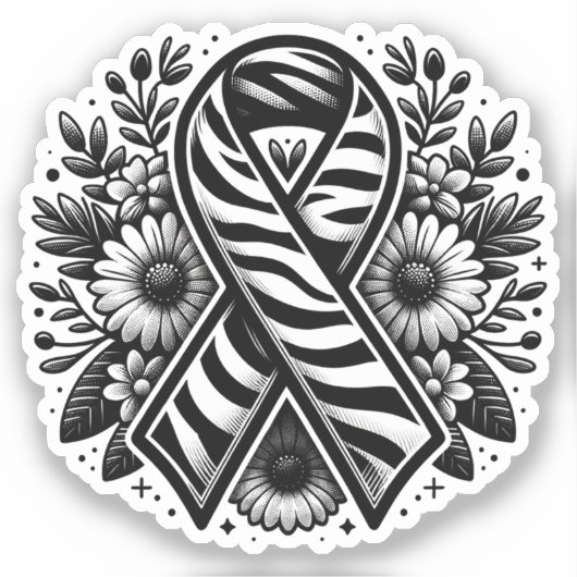 Zeldzame Ziekte Bewustzijnslint met Bloemen Sticker (Voorkant)