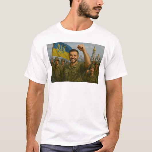 Zelenski in Kiev met Oekraïense verdedigers T-shirt (Voorkant)