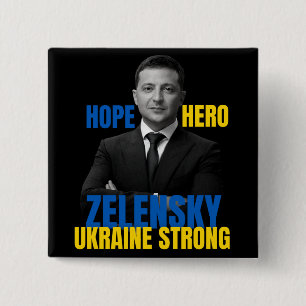 Zelensky Hope Hero Ukraine Sterke Vierkante Button 5,1 Cm