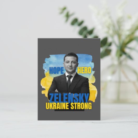 Zelensky Hope Hero Ukraine Strong  Briefkaart (Staand voorkant)