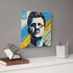 Zelenskyy Pop Art Wall Clock Vierkante Klok