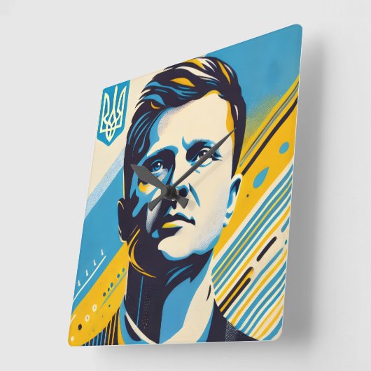 Zelenskyy Pop Art Wall Clock Vierkante Klok (Hoek)