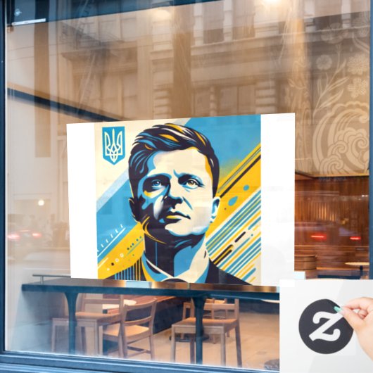 Zelenskyy UNITED24 Oekraïne Window Cling Portret Raamsticker (Cafe Raam)