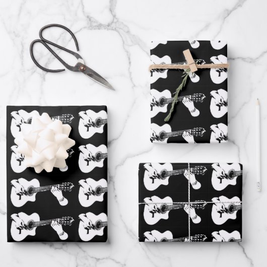 Zelf gitaar grafisch patroon spelen inpakpapier vel (Voorkant)
