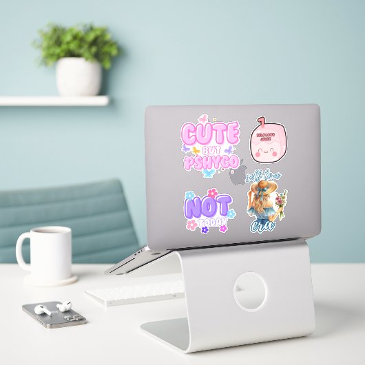 Zelf houden van Schattigee girly esthetische Stick Sticker (Laptop op bureau)