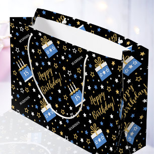 Zelf leeftijd verjaardag cadeautas modern blauw zw