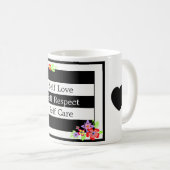 "Zelf Liefde" Prachtige Bloemen Mok met harten. (Voorkant rechts)