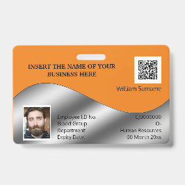Zelf te maken ID kaart nep zilver oranje foto logo Badge