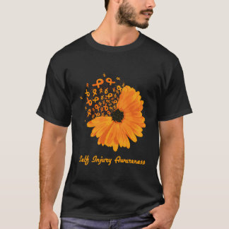 Zelfbeschadiging Bewustzijn Oranje Zonnebloem Lint T-shirt
