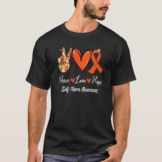 Zelfbeschadiging Vredesliefhebbers Hoop Oranje lin T-shirt (Voorkant)