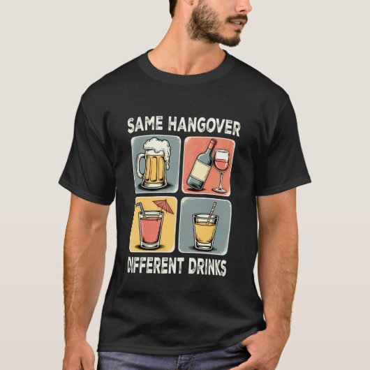 Zelfde kater andere drank grappige retro meme t-shirt (Voorkant)