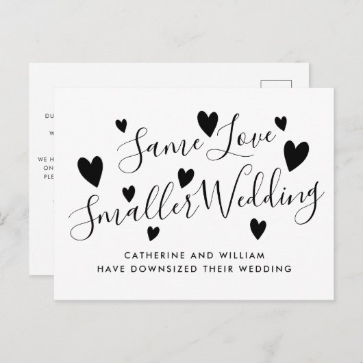 Zelfde Liefde Kleine Micro Bruiloft Downsize Veran Aankondigingskaart (Voorkant / Achterkant)