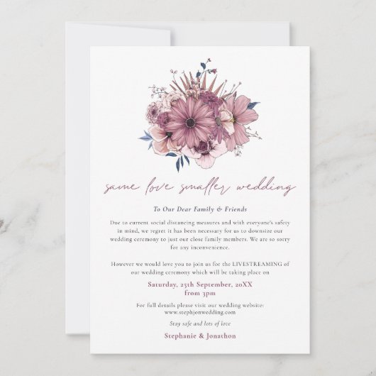 Zelfde Liefde Kleinere Bruiloft Florale Roze Decor Aankondiging (Voorkant)