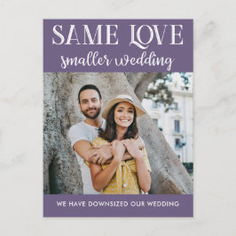 Zelfde liefde kleinere bruiloft met eenvoudige fot briefkaart