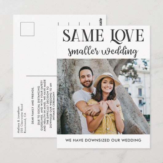 Zelfde liefde kleinere bruiloft met eenvoudige fot briefkaart (Voorkant / Achterkant)