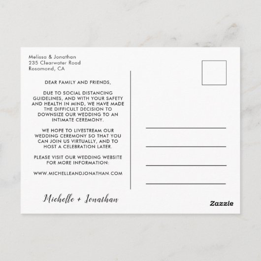 Zelfde liefde kleinere bruiloft met eenvoudige fot briefkaart (Achterkant)