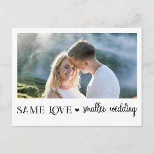 Zelfde liefde kleinere bruiloft met eenvoudige fot briefkaart