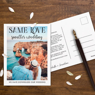 Zelfde liefde kleinere bruiloft met eenvoudige fot briefkaart