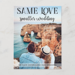 Zelfde liefde kleinere bruiloft met eenvoudige fot briefkaart
