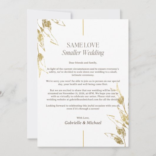 Zelfde Liefde Kleinere Bruiloft Verkleind Excuses  Kaart (Voorkant)
