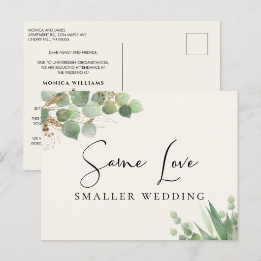 Zelfde liefde kleinere weduwnaar Eucalyptus Cream Aankondigingskaart (Voorkant / Achterkant)
