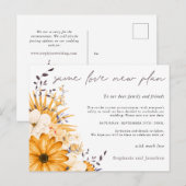 Zelfde Liefde Nieuw Plan Datum Geel Grijs Bloemig Aankondigingskaart (Voorkant / Achterkant)