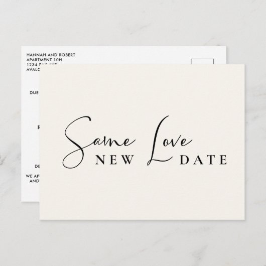 Zelfde Liefde Nieuwe Datum Trouwdatum Wijzigen Aankondigingskaart (Voorkant / Achterkant)